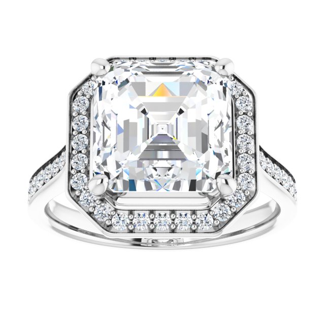 14K white gold 4 CT Asscher Diamond Halo Engagement Ring