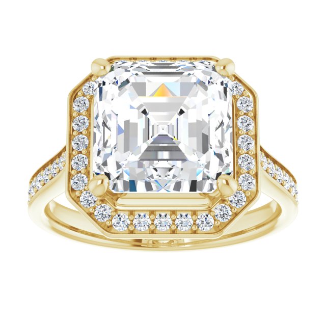 14K yellow gold 4 CT Asscher Diamond Halo Engagement Ring