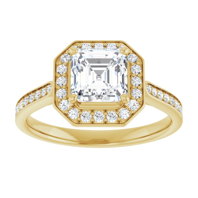 14K yellow gold 1 CT Asscher Diamond Halo Engagement Ring
