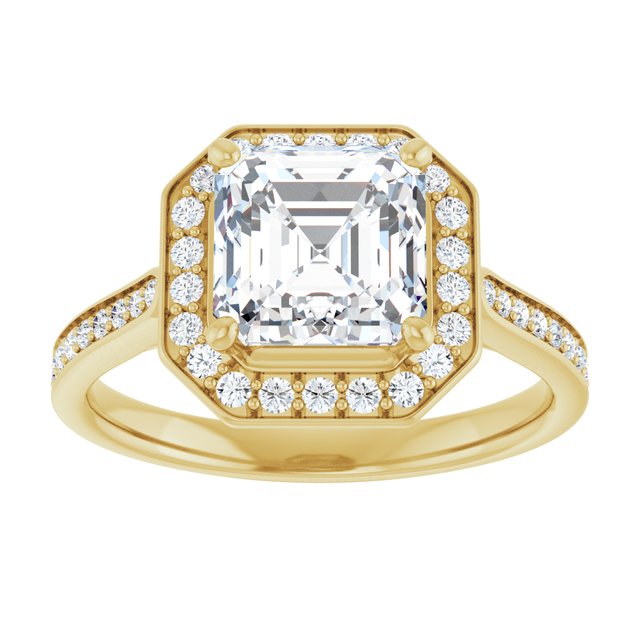 14K yellow gold 2 CT Asscher Diamond Halo Engagement Ring