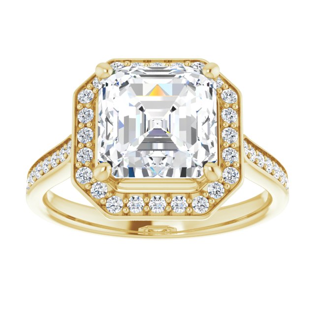 14K yellow gold 3 CT Asscher Diamond Halo Engagement Ring