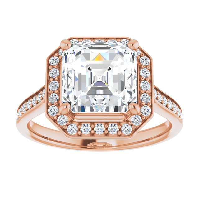 14K rose gold 3 CT Asscher Diamond Halo Engagement Ring
