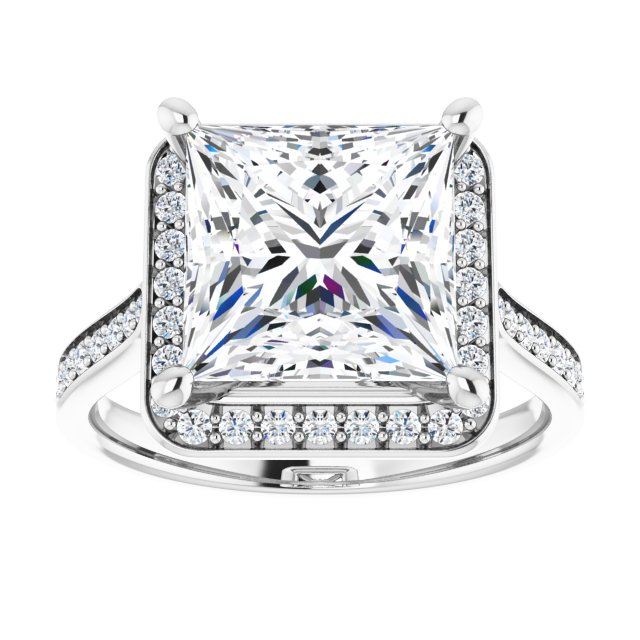 14K white gold 4 CT Square Diamond Halo Engagement Ring