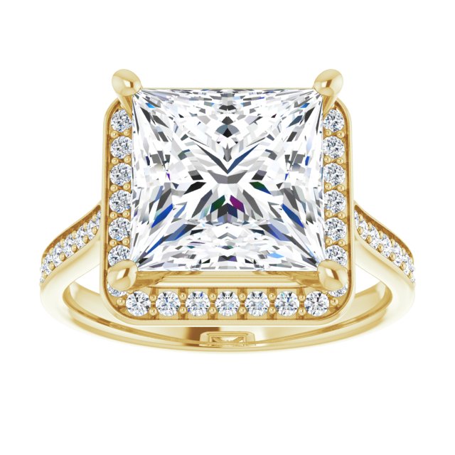 14K yellow gold 4 CT Square Diamond Halo Engagement Ring