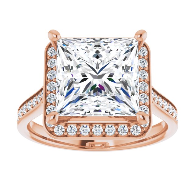14K rose gold 4 CT Square Diamond Halo Engagement Ring