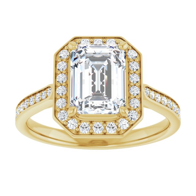 14K yellow gold 2 CT Emerald Diamond Halo Engagement Ring