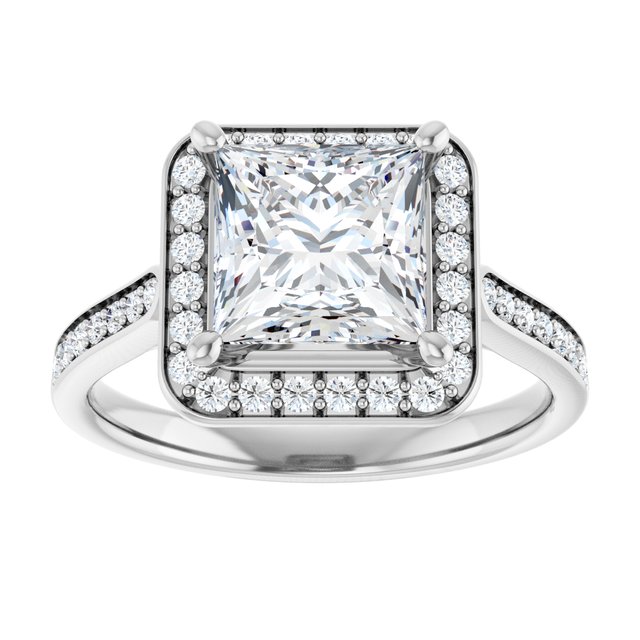 14K white gold 2 CT Square Diamond Halo Engagement Ring