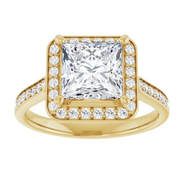 14K yellow gold 2 CT Square Diamond Halo Engagement Ring