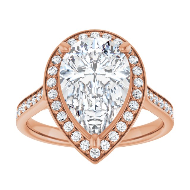 14K rose gold 3 CT Pear Diamond Halo Engagement Ring