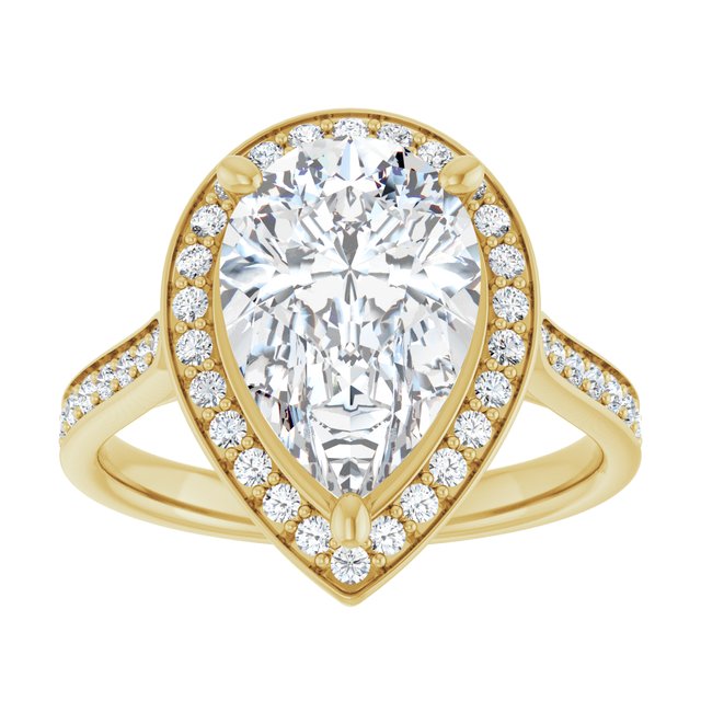 14K yellow gold 3 CT Pear Diamond Halo Engagement Ring