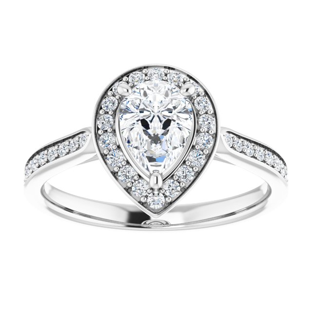 14K white gold 1 CT Pear Diamond Halo Engagement Ring