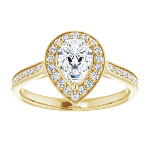 14K yellow gold 1 CT Pear Diamond Halo Engagement Ring