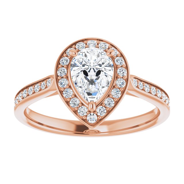 14K rose gold 1 CT Pear Diamond Halo Engagement Ring