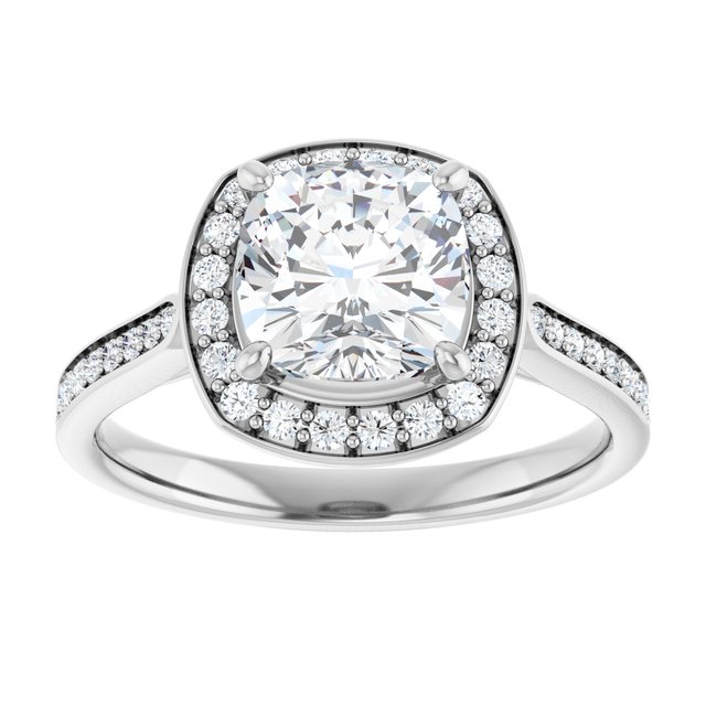 14K white gold 2 CT Cushion Diamond Halo Engagement Ring