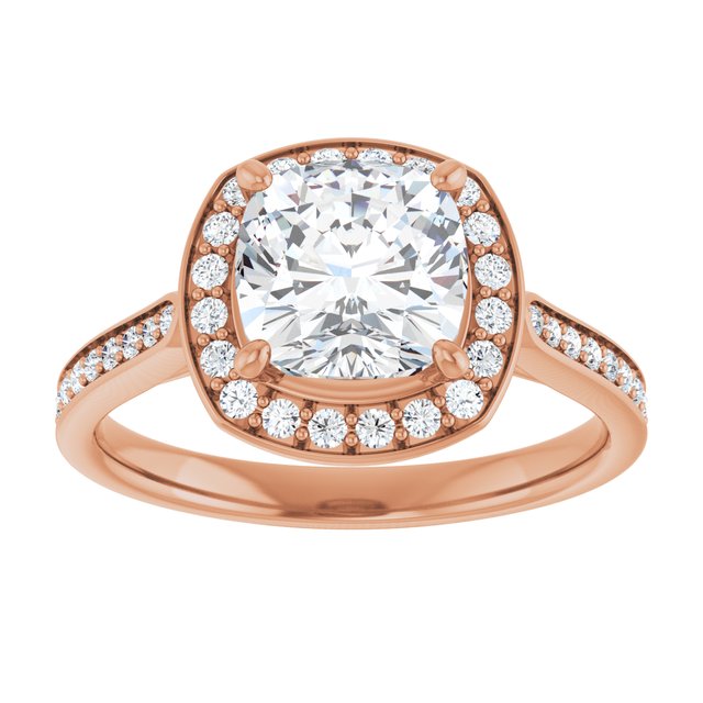 14K rose gold 2 CT Cushion Diamond Halo Engagement Ring