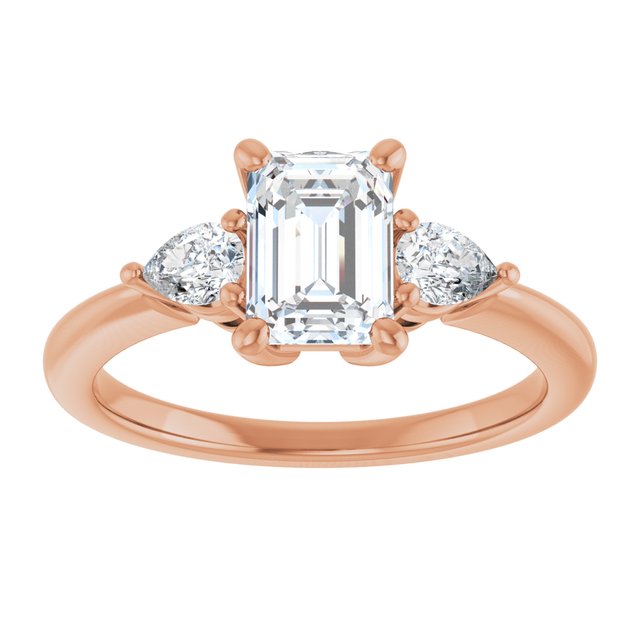 14K rose gold 1 CT Emerald Diamond Three-Stone Engagement Ring Setting