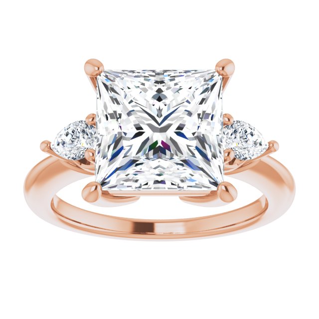 14K rose gold 4 CT Square Diamond Three-Stone Engagement Ring Setting