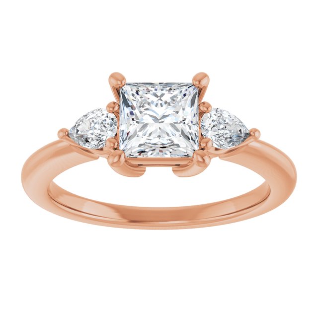 14K rose gold 1 CT Square Diamond Three-Stone Engagement Ring Setting