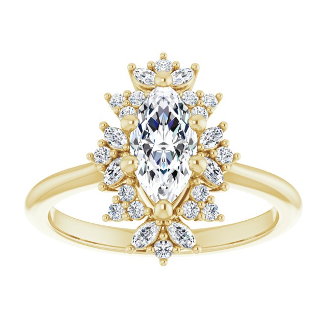 14K yellow gold 1 CT Marquise-cut Diamond Floral Halo Diamond Engagement Ring Setting