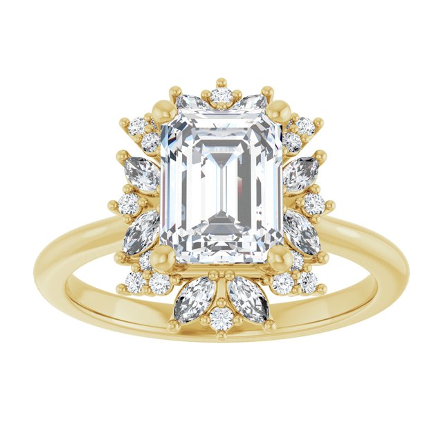 14K yellow gold 1 CT Emerald-cut Diamond Floral Halo Diamond Engagement Ring Setting