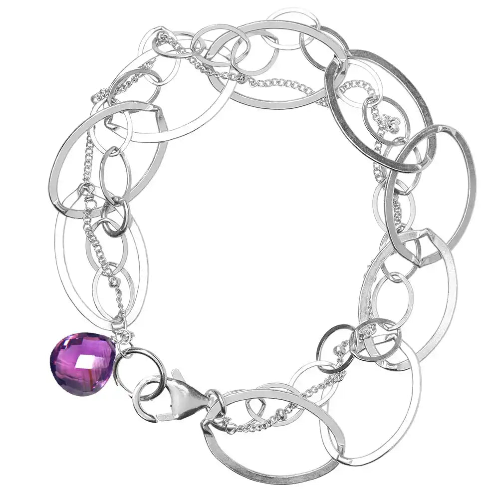 Natural amethyst woven chain bracelet in sterling silver, side view detail silver variant--Amethyst variant--Sterling-silver