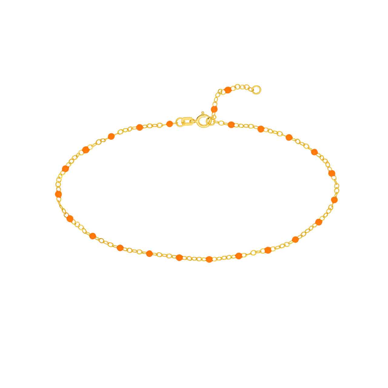 Anklet (10 in) Orange Enamel Bead Chain Necklace Fun Beaded Colorful Chain