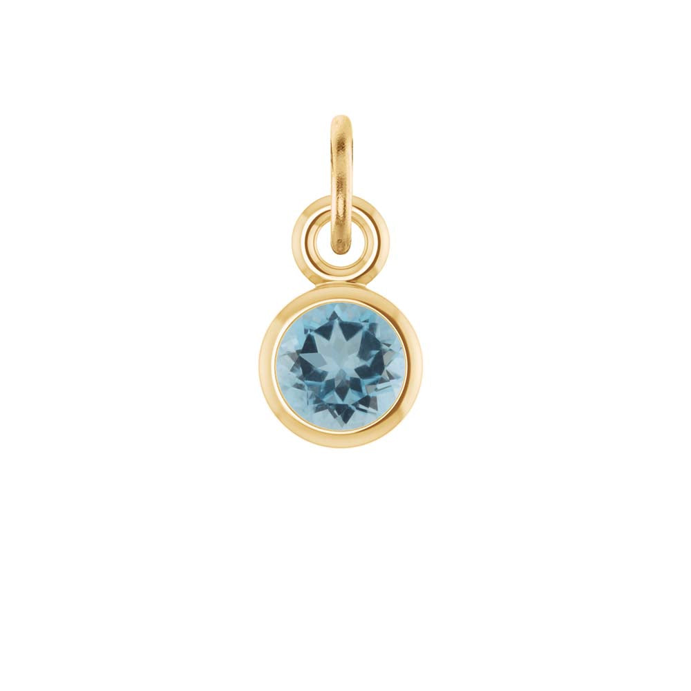 Ethically sourced 3mm aquamarine set in a sleek bezel charm for March gifting