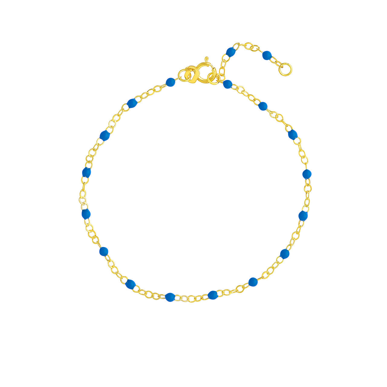 Bracelet (7.5 in) Blue Enamel Bead Chain Necklace Fun Beaded Colorful Chain