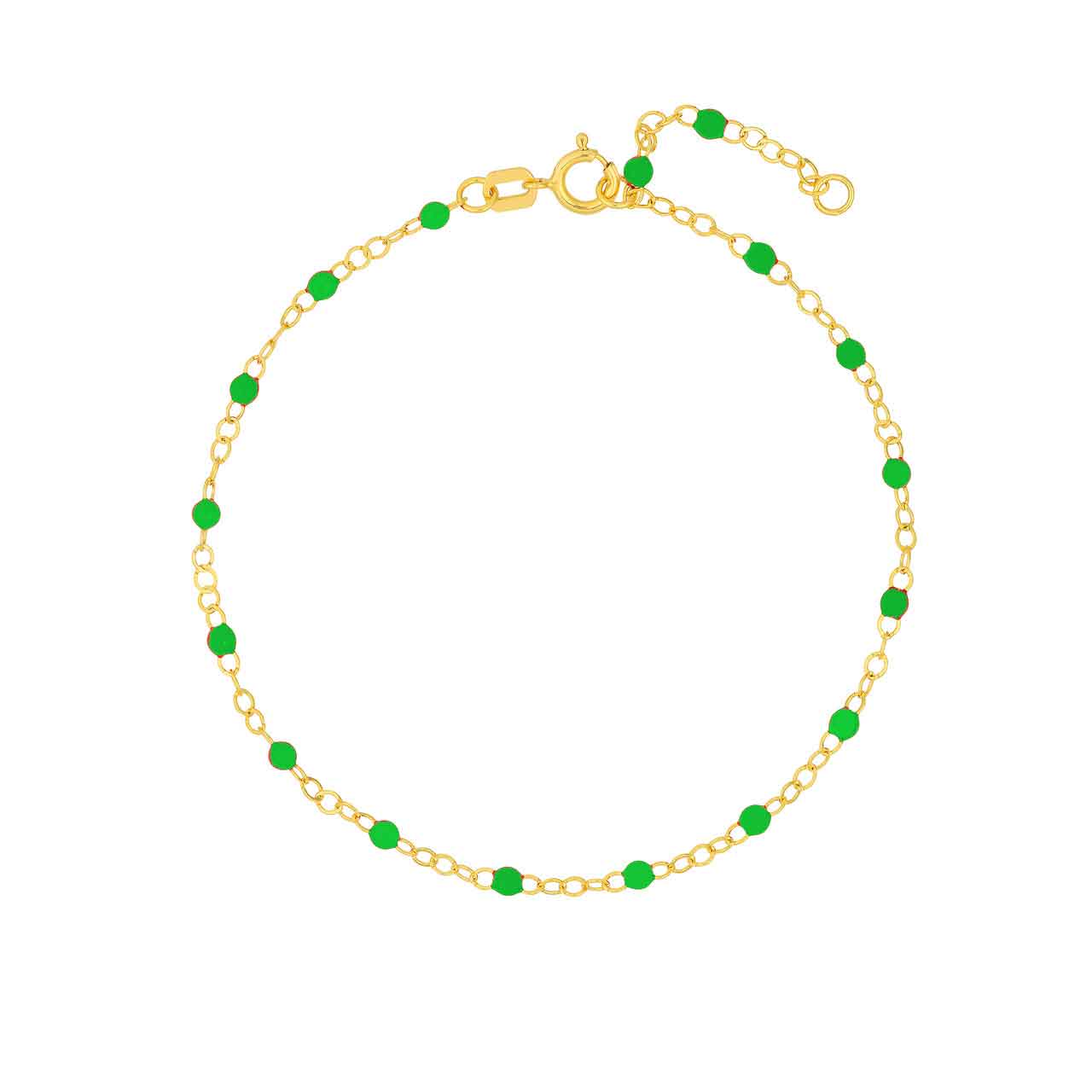 Bracelet (7.5 in) Green Enamel Bead Chain Necklace Fun Beaded Colorful Chain
