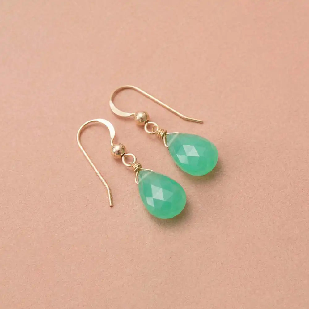 Modern earrings showcasing pale green chrysoprase. variant--Gold-fill, variant--Sterling-silver, variant--14K-yellow-gold, variant--14K-white-gold variant--Chrysoprase