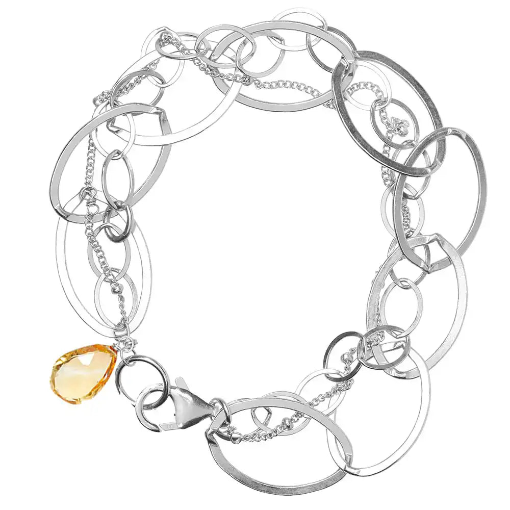 Natural citrine woven chain bracelet in sterling silver, side view detail silver variant--Citrine variant--Sterling-silver