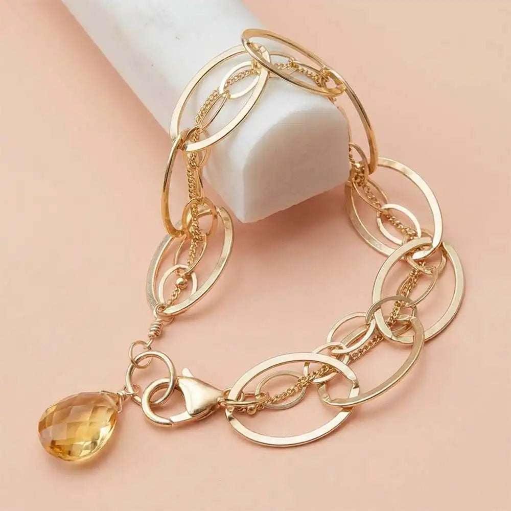 Natural citrine woven chain bracelet in sterling silver, styled on chain necklace variant--Gold-fill variant--Sterling-silver variant--Citrine