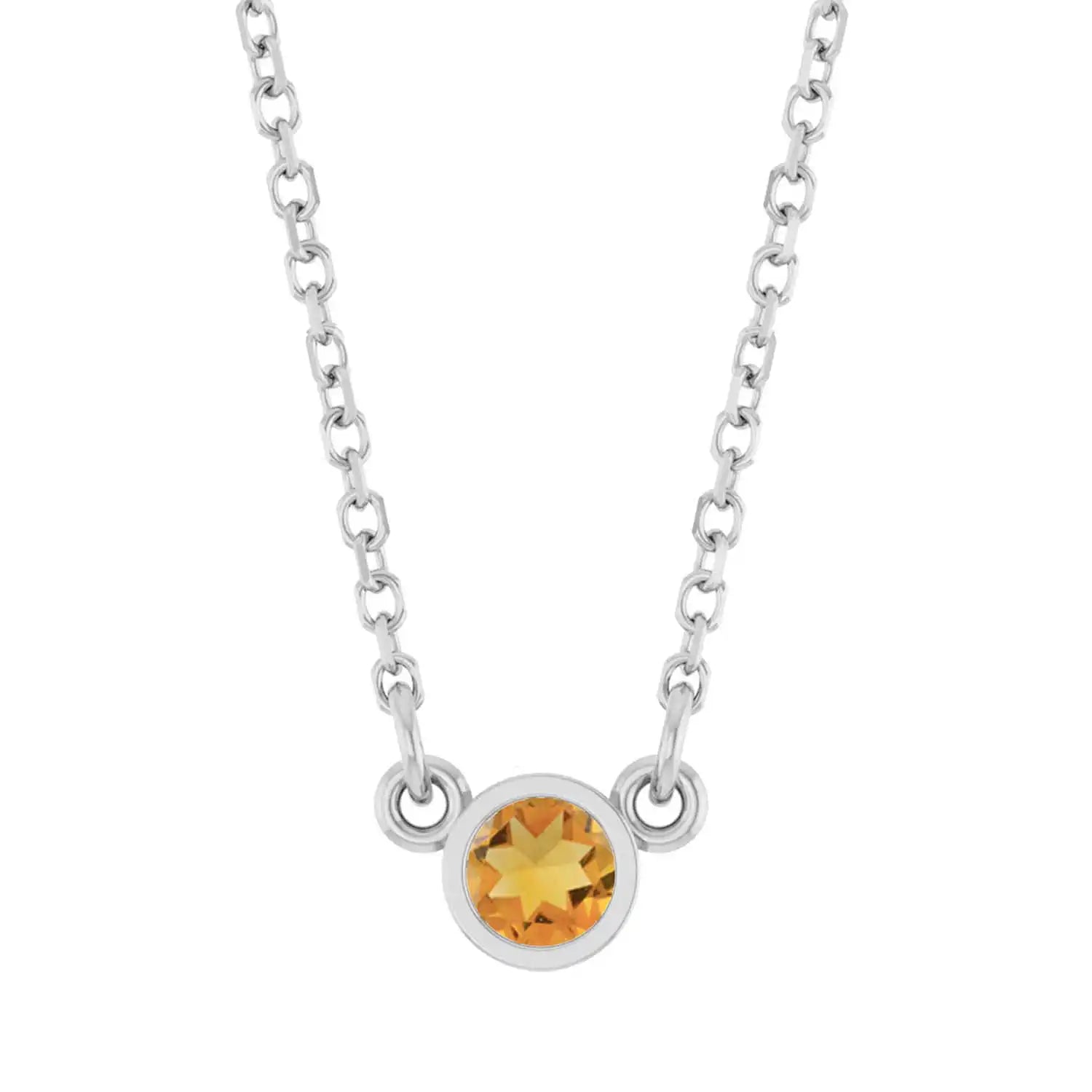 Bezel-set citrine birthstone necklace in sterling silver, product view