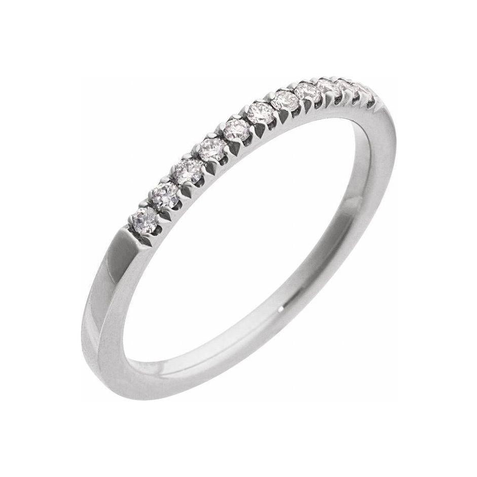 Minimalist lab-created diamond ring made from 14K white gold, ideal for stacking or solo wear.