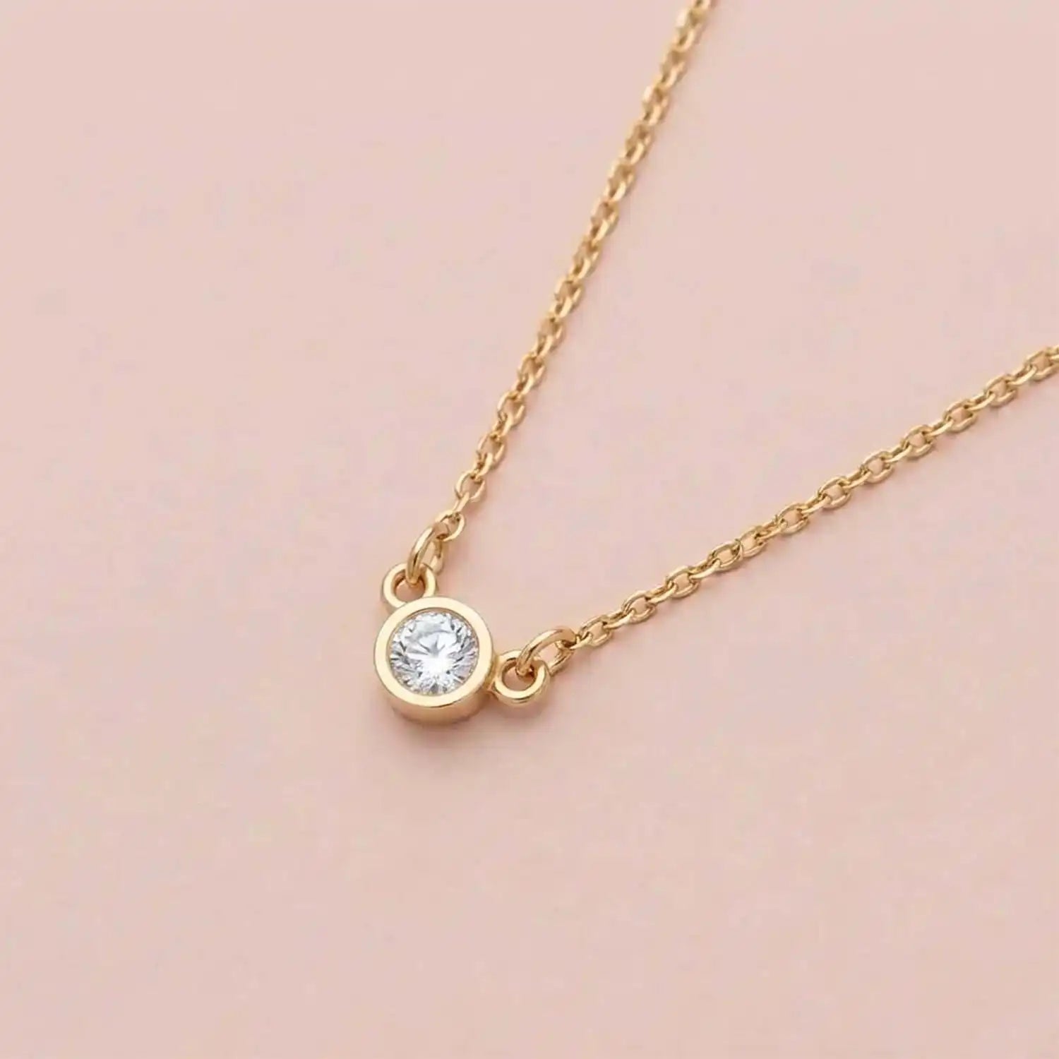 Bezel-set diamond necklace in 14K white gold on cable chain variant--14K white gold