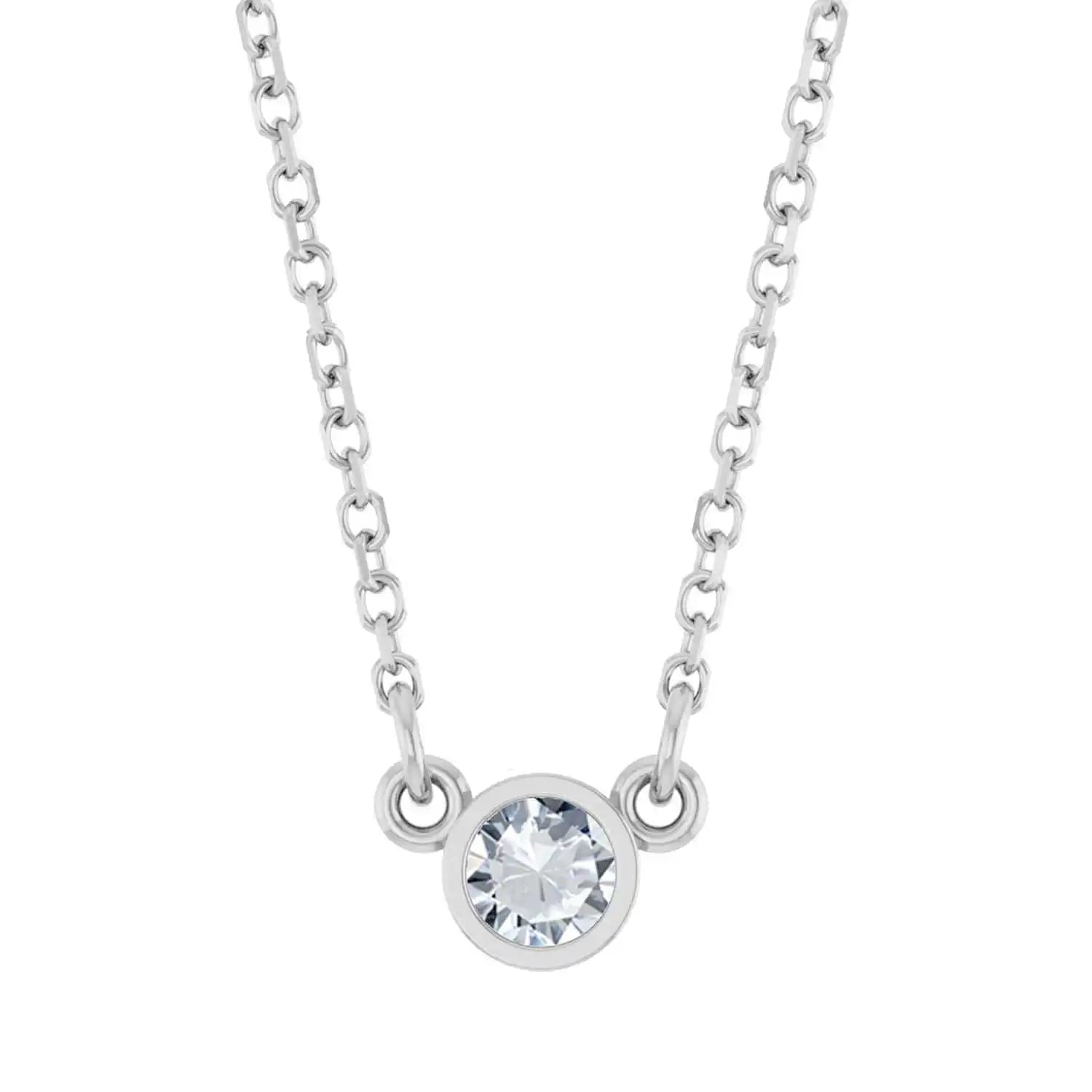 Bezel-set white sapphire birthstone necklace in 14K white gold, pendant detail variant--14K-white-gold variant--White-Sapphire