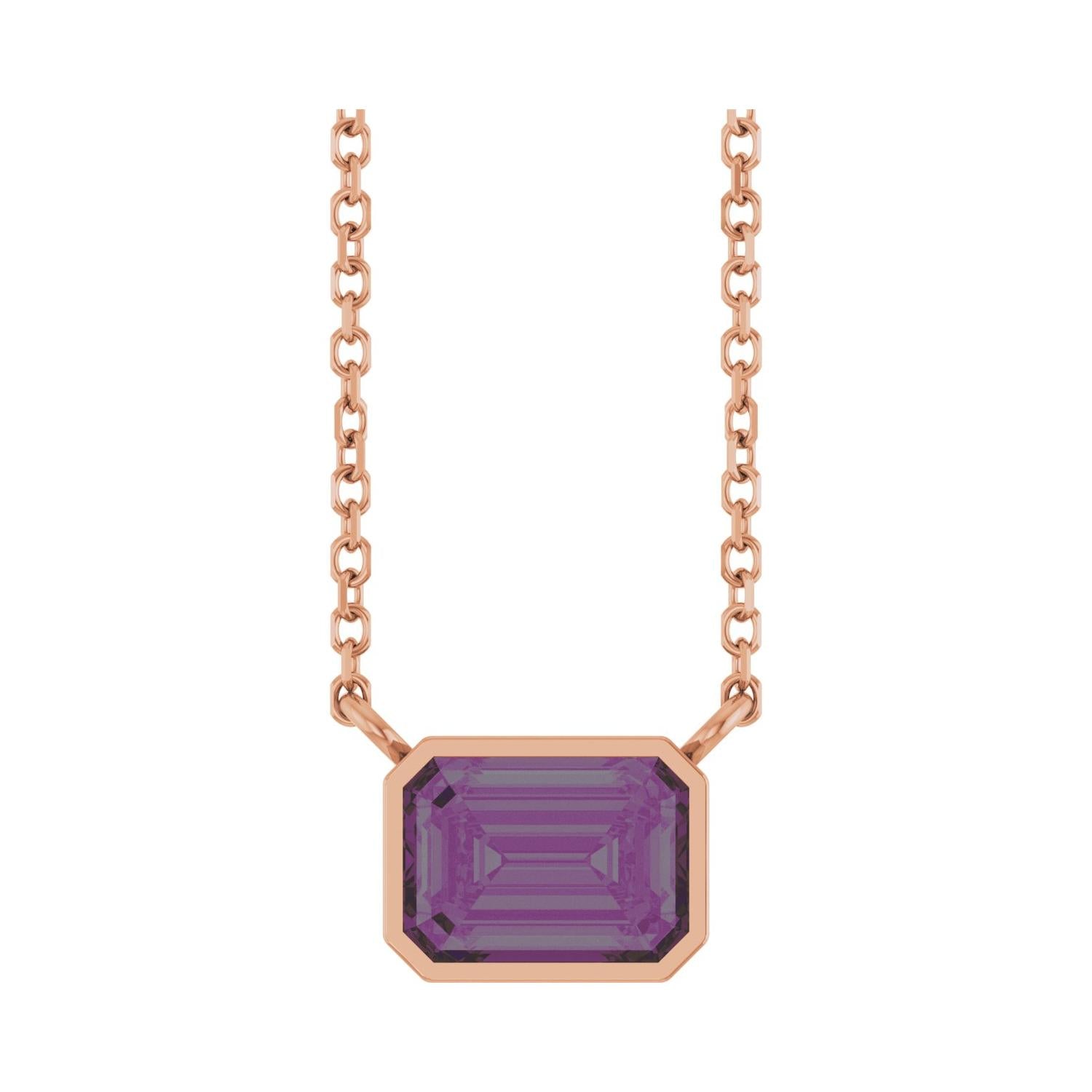 East West Emerald-Cut 14K rose gold Necklace in Alexandrite-Lab