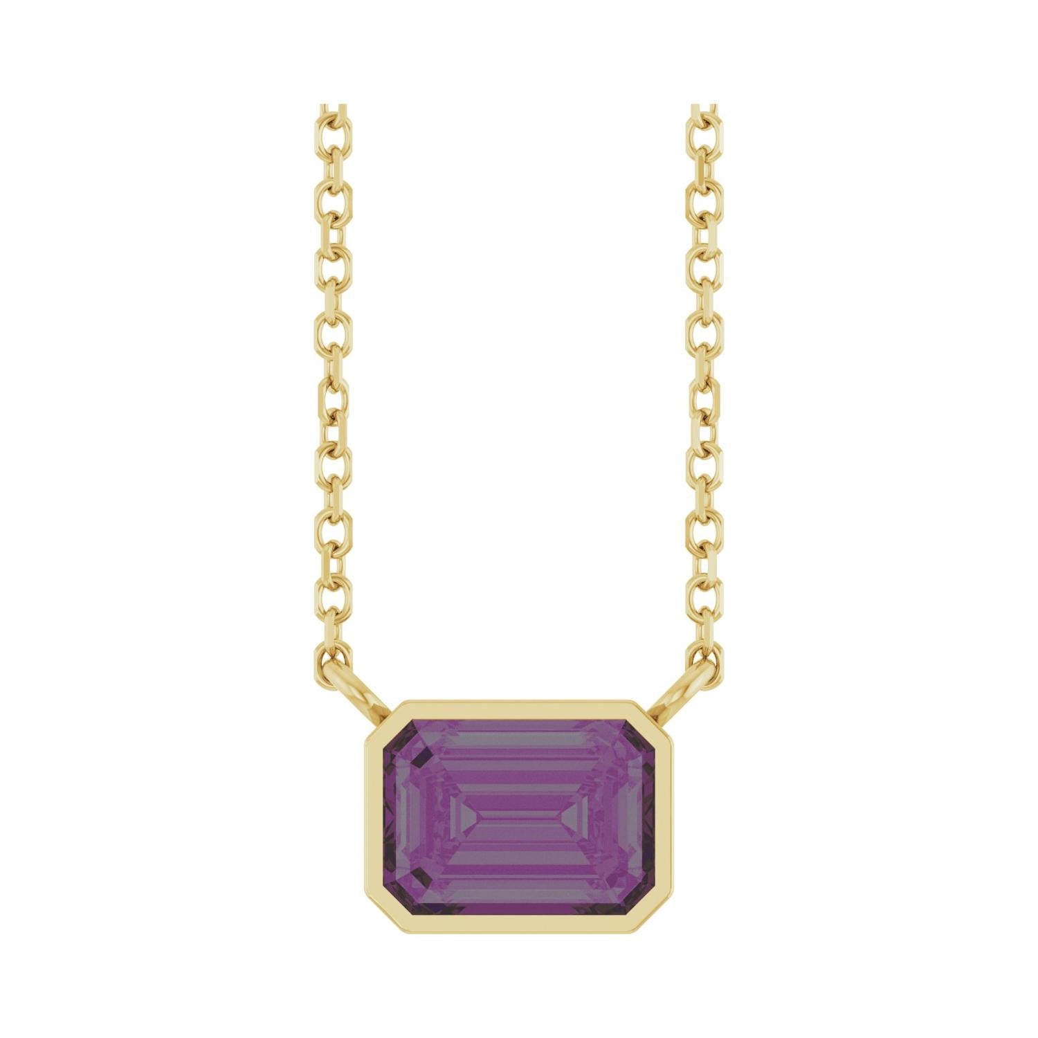 East West Emerald-Cut 14K yellow gold Necklace in Alexandrite-Lab