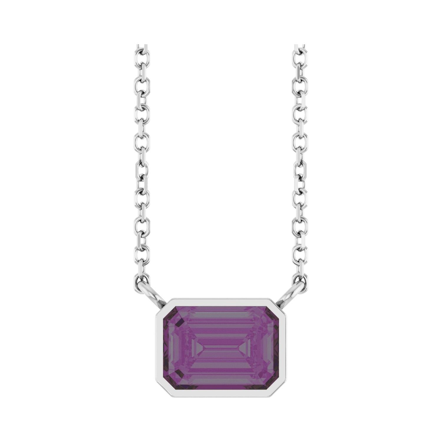 East West Emerald-Cut Sterling silver Necklace in Alexandrite-Lab