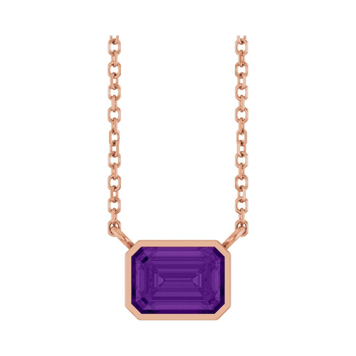 East West Emerald-Cut 14K rose gold Necklace in Amethyst