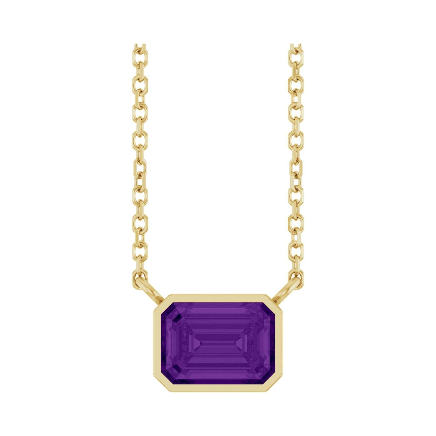 East West Emerald-Cut 14K yellow gold Necklace in Amethyst