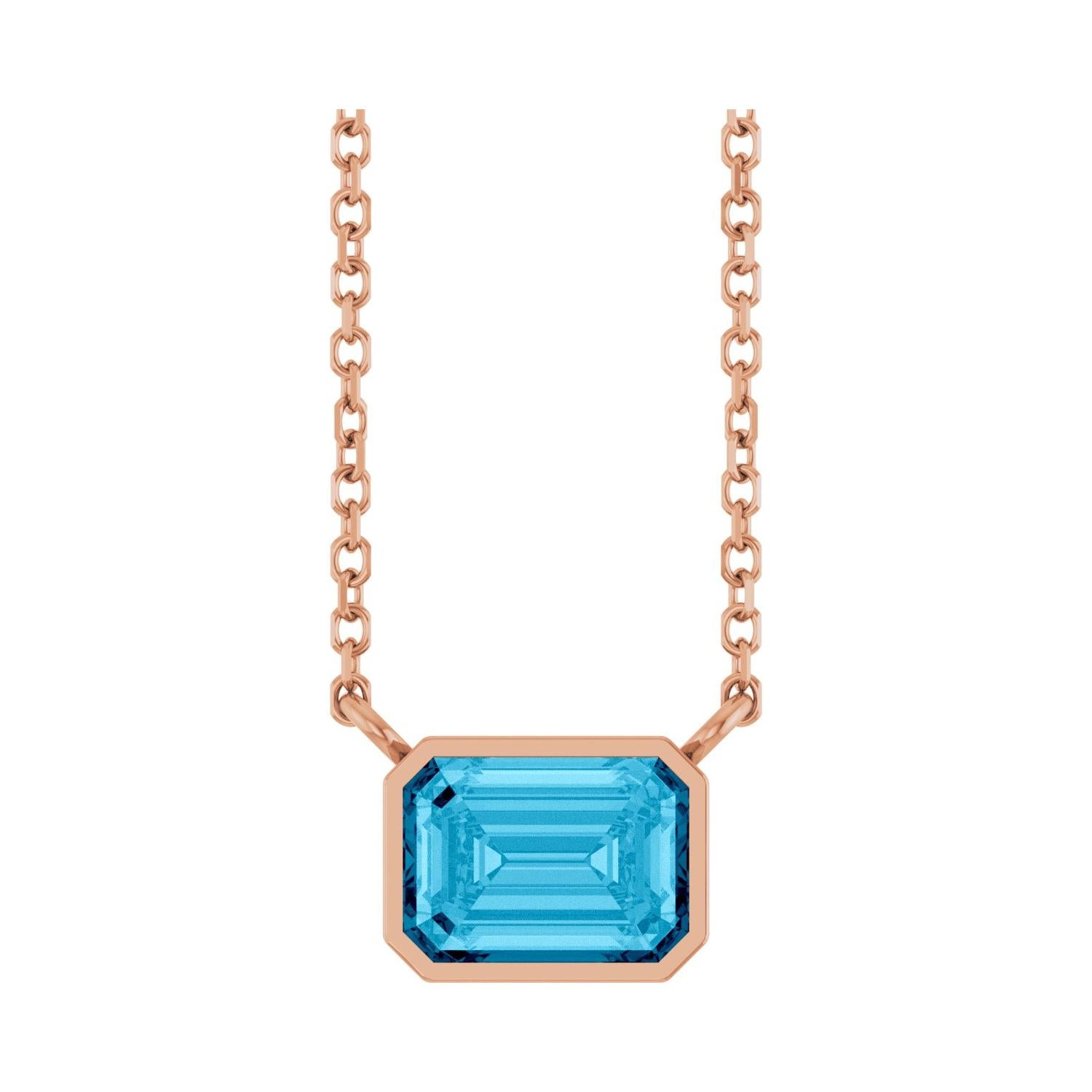 East West Emerald-Cut 14K rose gold Necklace in Aquamarine