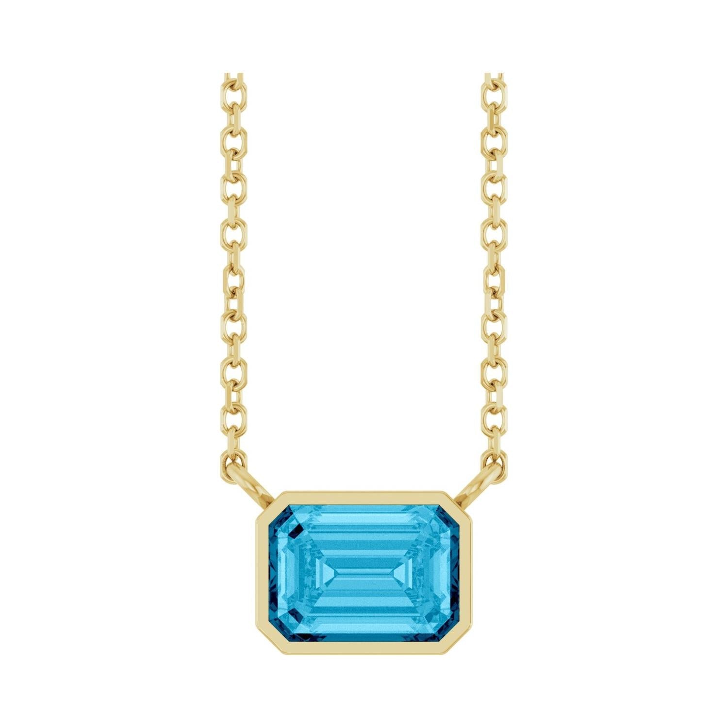 East West Emerald-Cut 14K yellow gold Necklace in Aquamarine