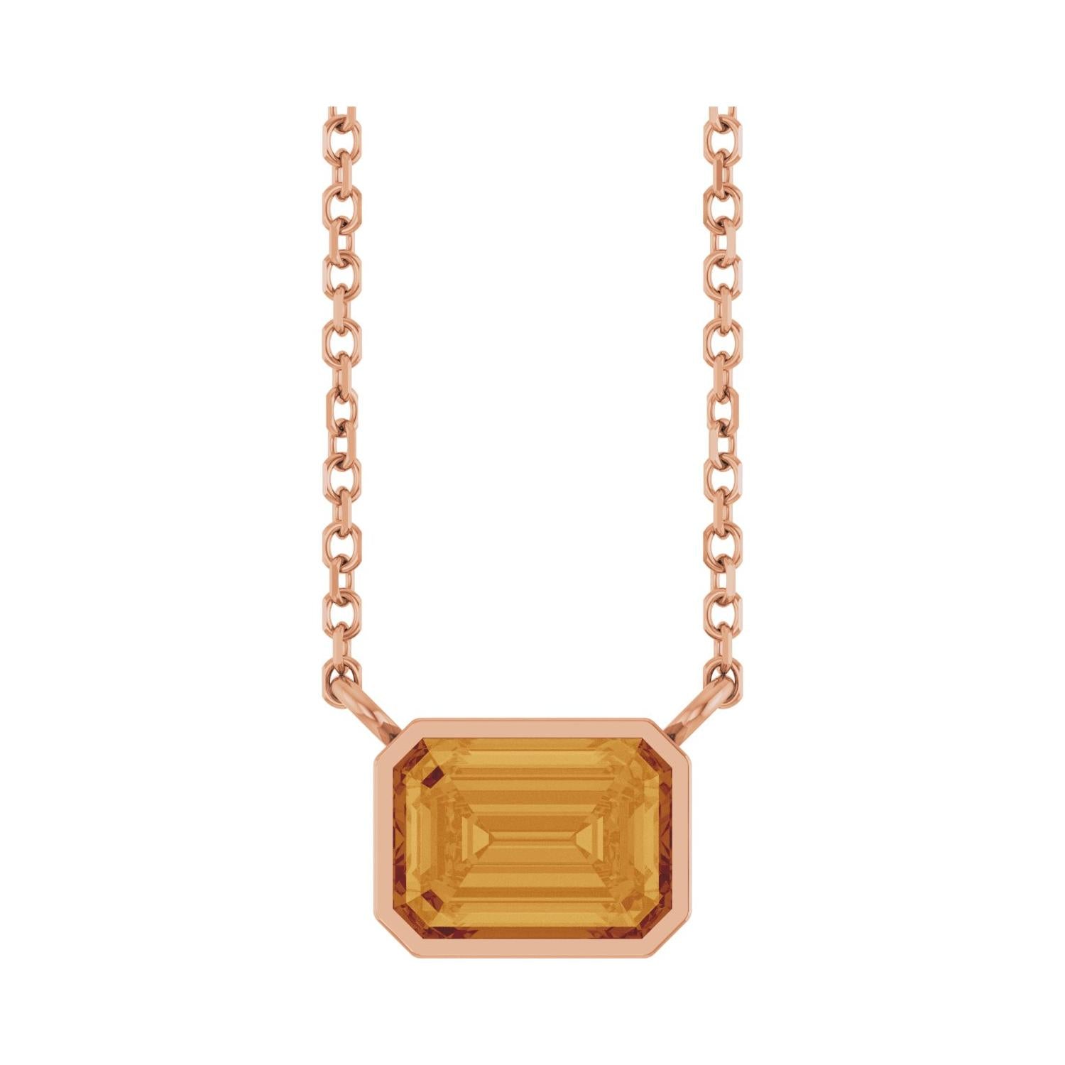 East West Emerald-Cut 14K rose gold Necklace in Citrine