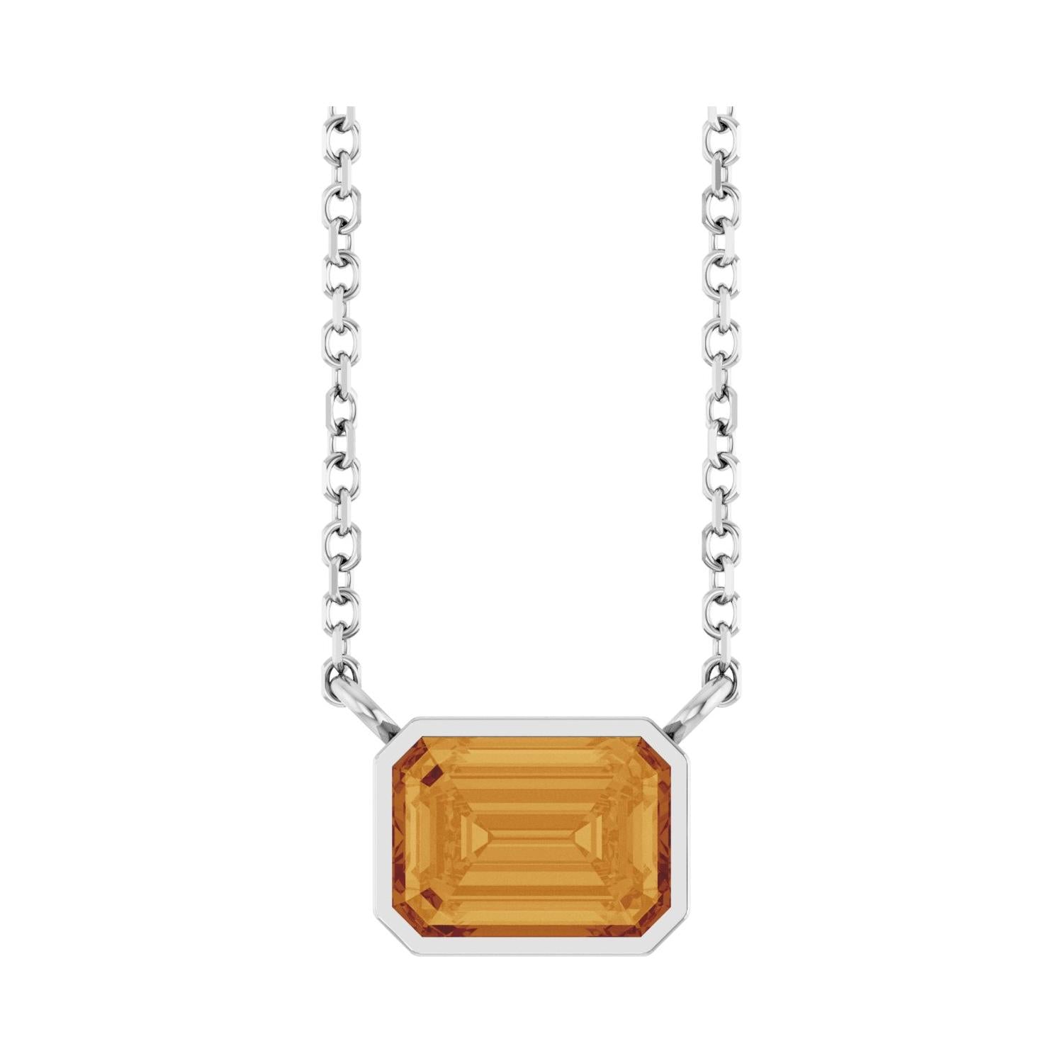 East West Emerald-Cut Sterling silver Necklace in Citrine