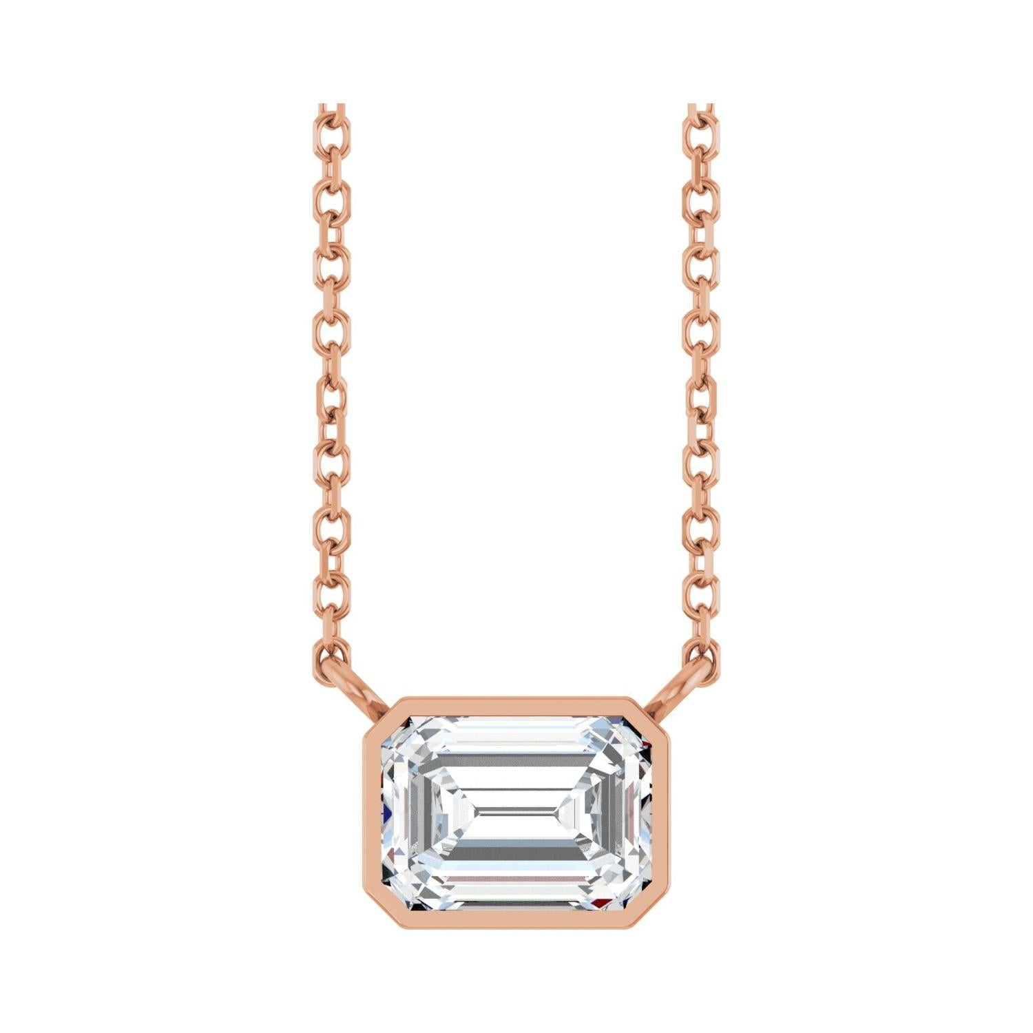 East West Emerald-Cut 14K rose gold Necklace in Diamond-Lab