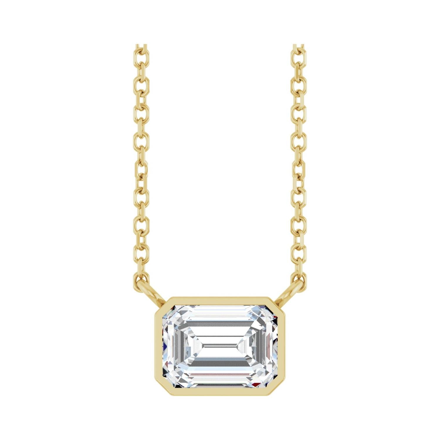 East West Emerald-Cut 14K yellow gold Necklace in Diamond-Lab