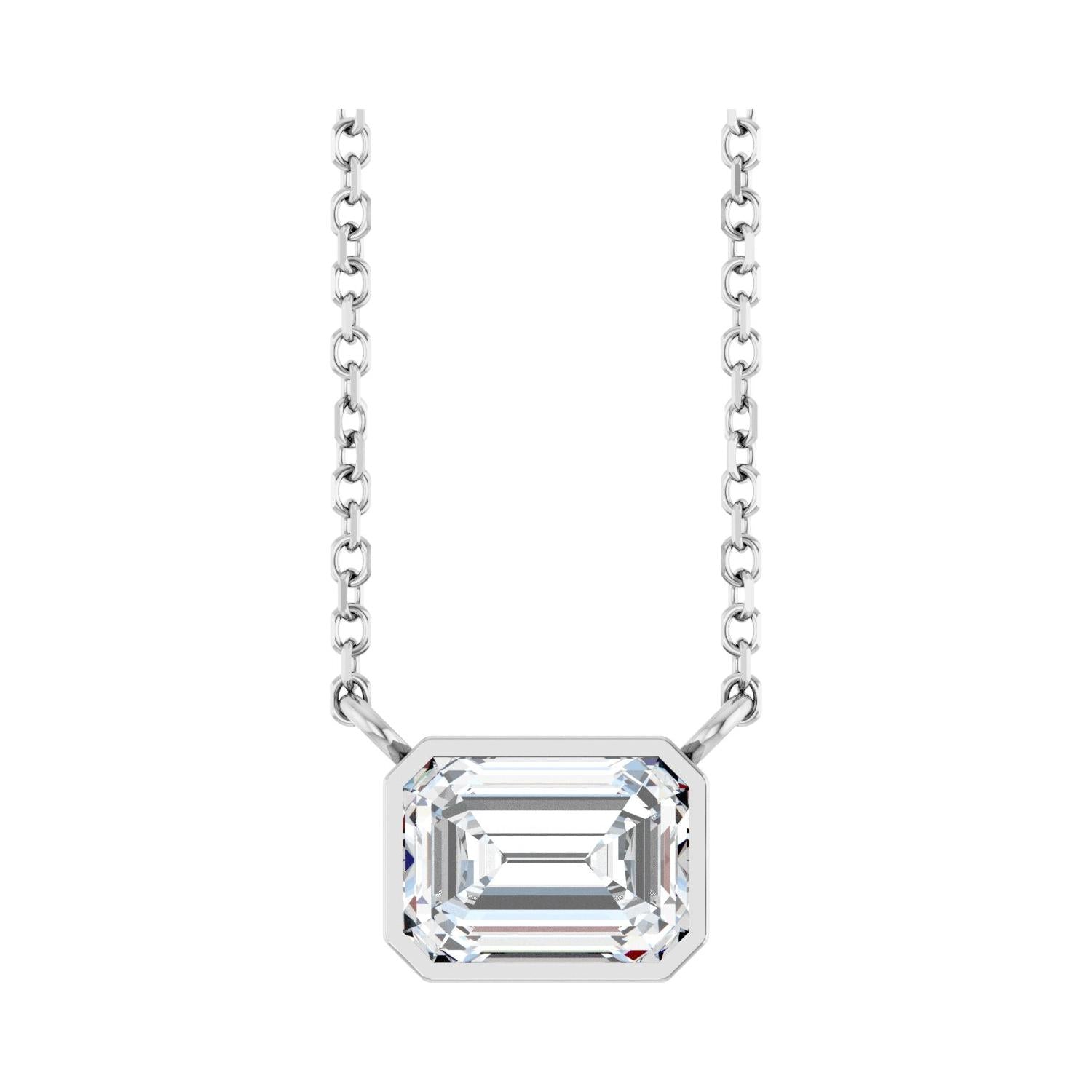 East West Emerald-Cut Sterling silver Necklace in Diamond-Lab