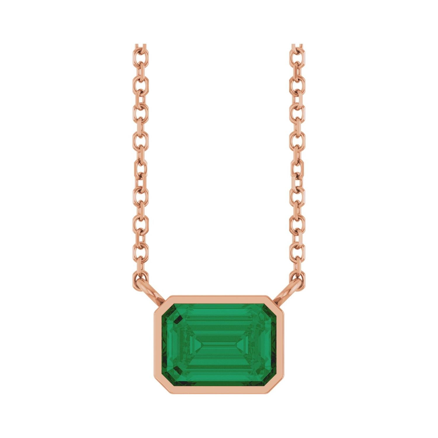 East West Emerald-Cut 14K rose gold Necklace in Emerald-Lab