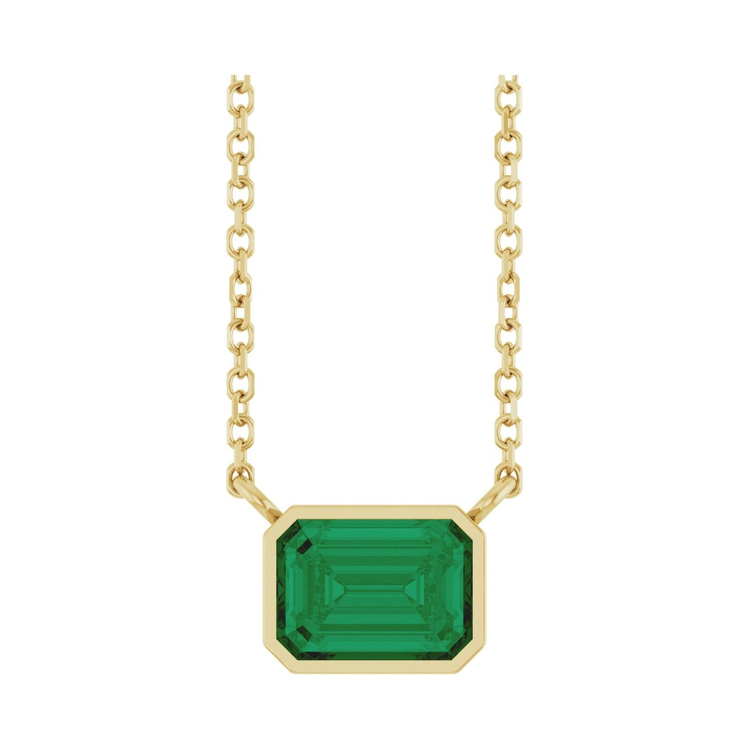 East West Emerald-Cut 14K yellow gold Necklace in Emerald-Lab